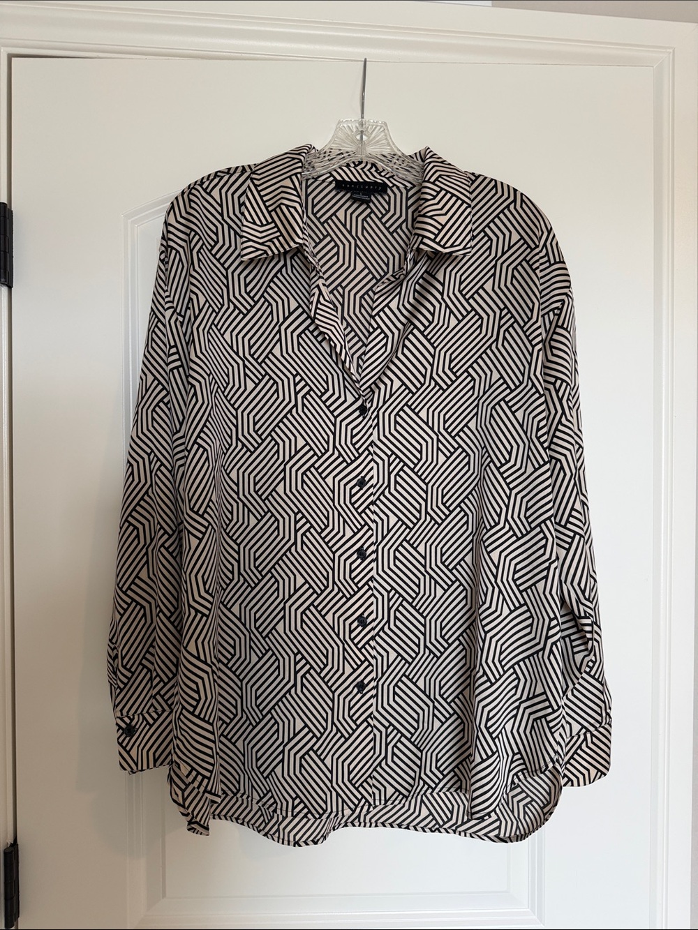 Sanctuary beige and black over-sized satin finish blouse,